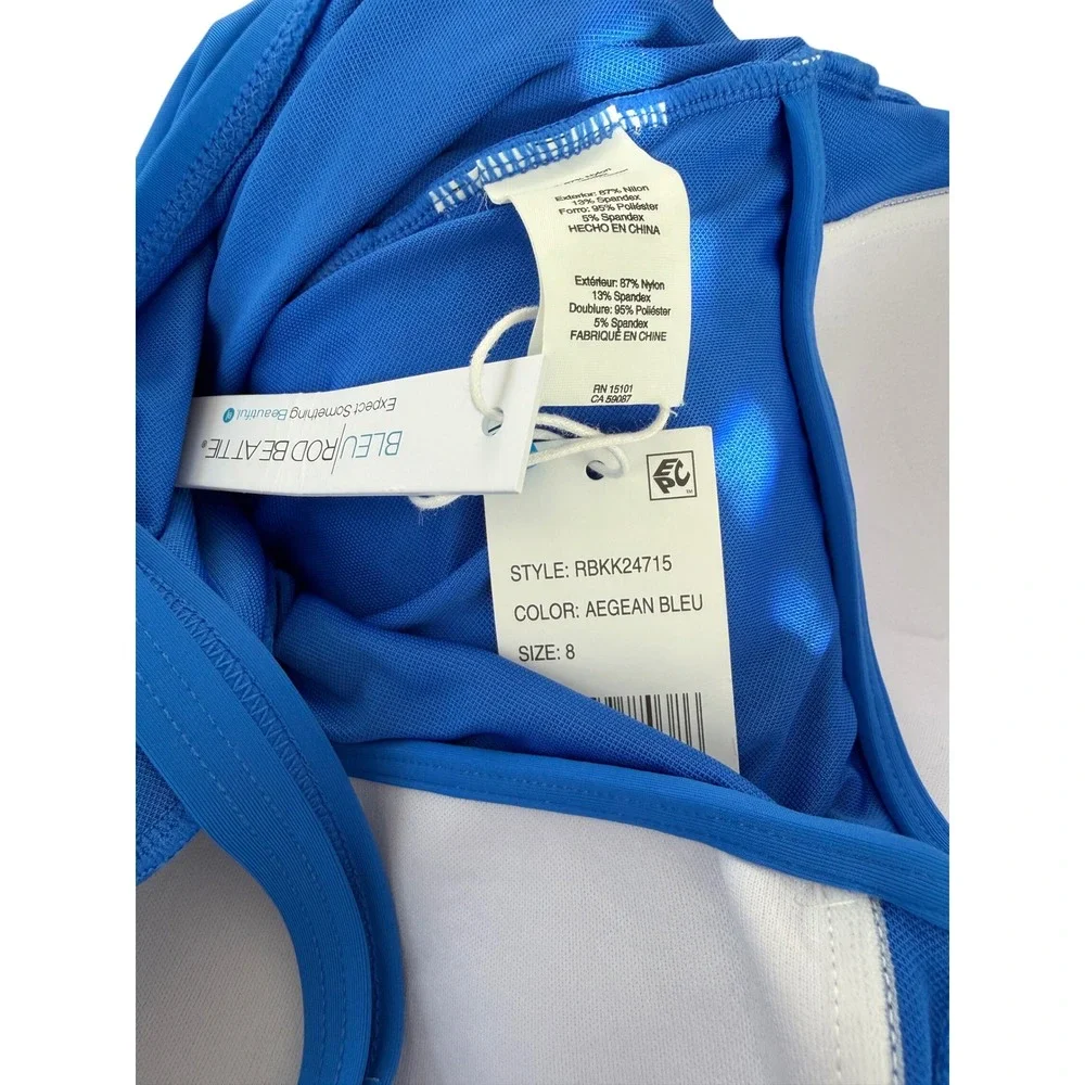 Bleu Rod Beattie Aegean Blue Ruched Keyhole One Piece Swimsuit Size 8 NEW - Picture 5 of 5